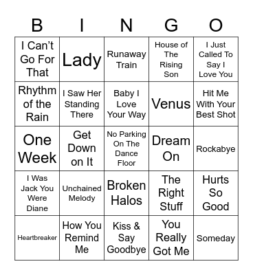 Music Bingo 40 Bingo Card
