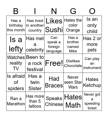 Untitled Bingo Card