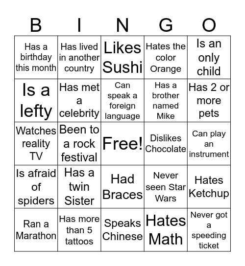 Untitled Bingo Card