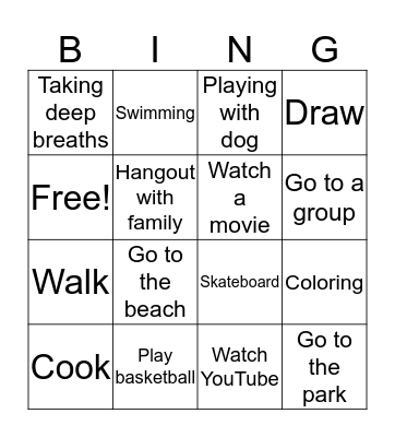 Coping skills Bingo Card