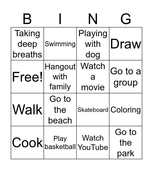 Coping skills Bingo Card