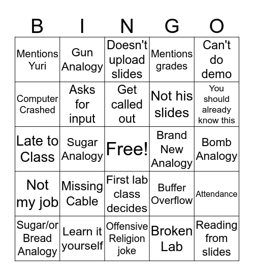 Banks Bingo Card