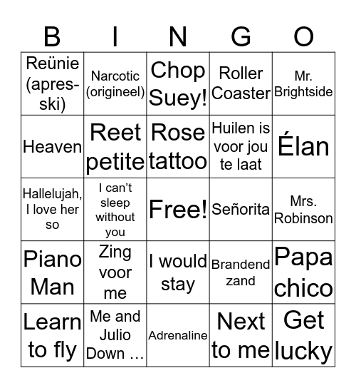Muziekbingo Familie van Delft Bingo Card