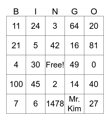 Multiplication and Division Bingo Card
