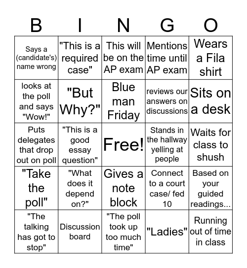 Meisinger Bingo Card
