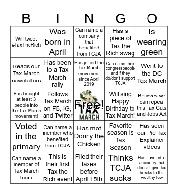 Tax the Rich 2020 Bingo: Someone Who... Bingo Card