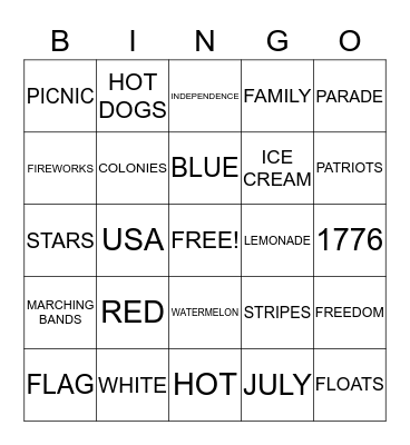 INDEPENDENCE DAY Bingo Card