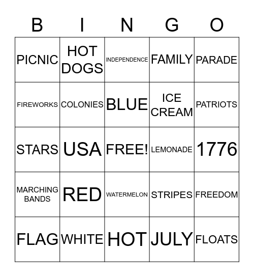 INDEPENDENCE DAY Bingo Card