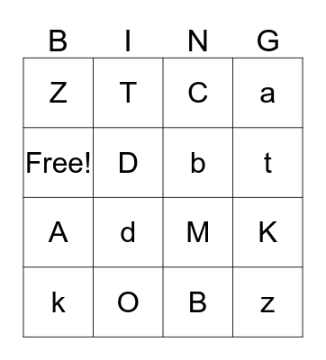 Letter Bingo Card