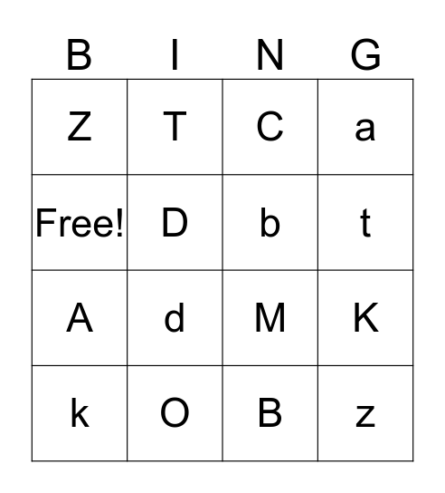 Letter Bingo Card
