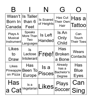 Find Someone Who.... Bingo Card