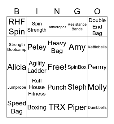 Ruff House Fitness Bingo 3 Bingo Card