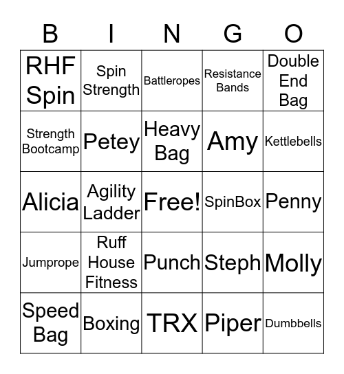 Ruff House Fitness Bingo 3 Bingo Card