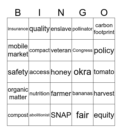 Arcadia Lingo Bingo Card