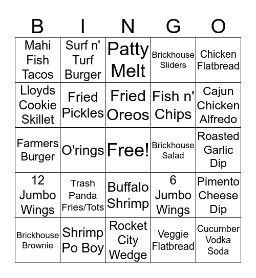 Brickhouse Bingo  Bingo Card