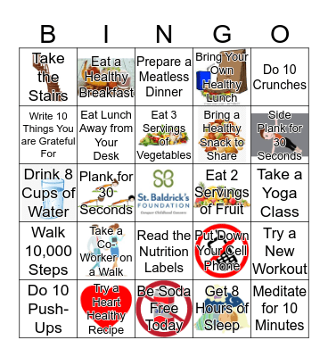 SBF Health and Wellness Bingo Card