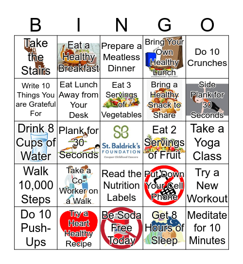 SBF Health and Wellness Bingo Card