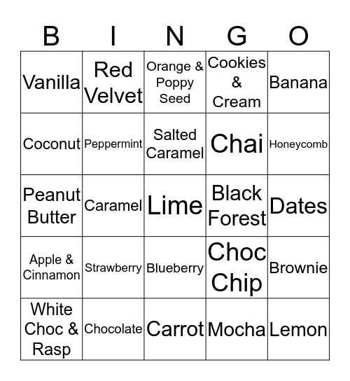 Flavours of Cupcakes Bingo Card