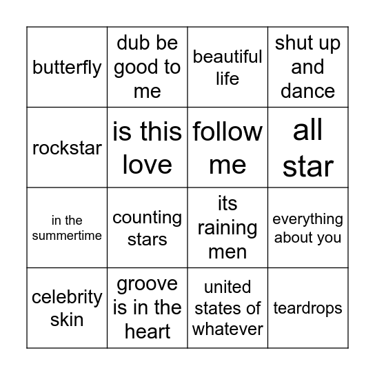 Song (16) Bingo Card