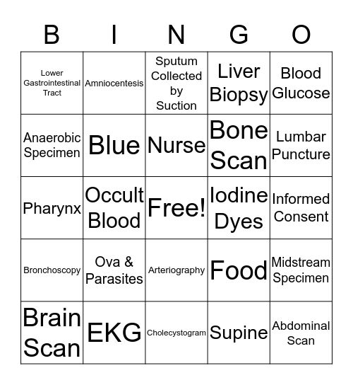 Specimen Collection & Diagnostic Testing Bingo Card