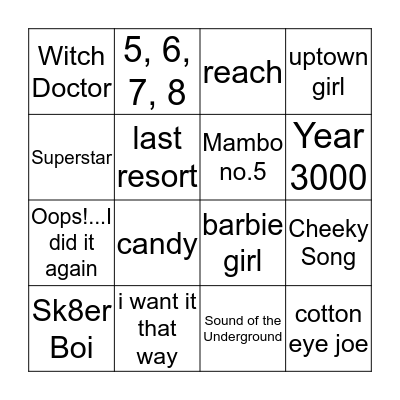 Song (15) Bingo Card