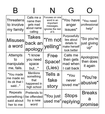 Francesca Argues Bingo Card
