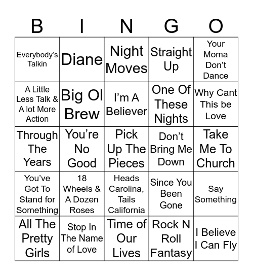 Music Bingo 44-6 Bingo Card