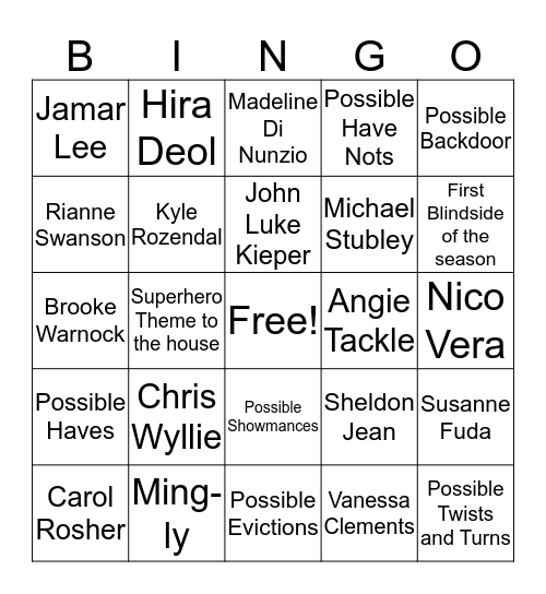 Big Brother Canada Season 8 Bingo Card