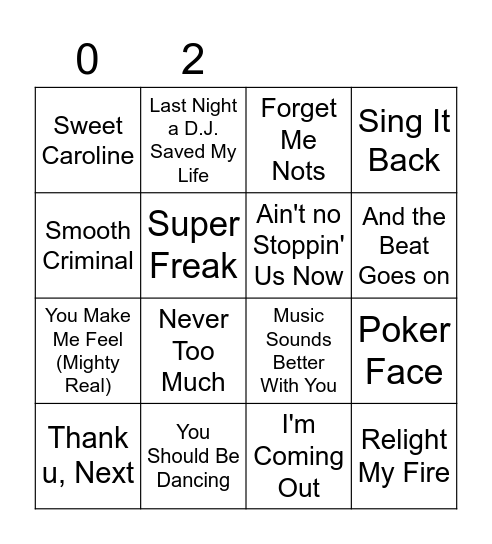 Song (2) Bingo Card