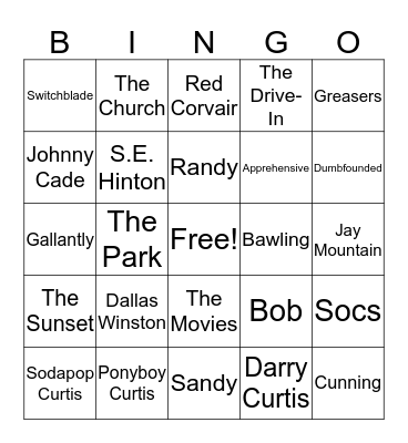 The Outsiders Ch. 1-4 Bingo Card