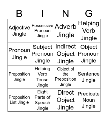 Grammar Jingles Bingo Card