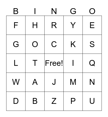 Alphabet Bingo  Bingo Card