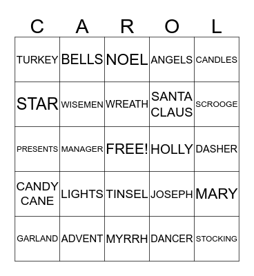 CHRISTMAS CAROL Bingo Card