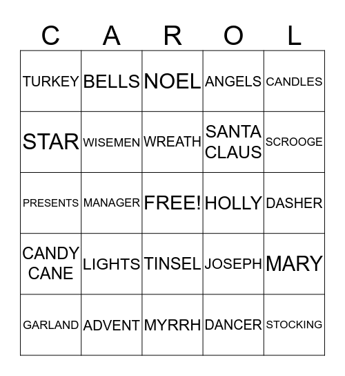 CHRISTMAS CAROL Bingo Card