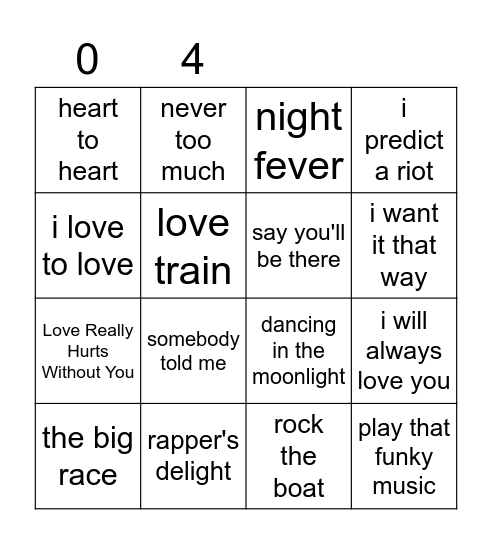 Song (4) Bingo Card