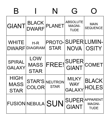 ASTRONOMY Bingo Card