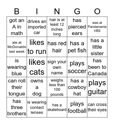 VBS BINGO Card