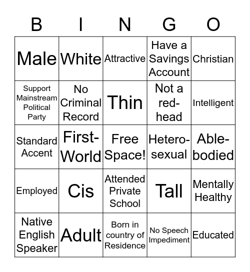 Privilege BINGO Card