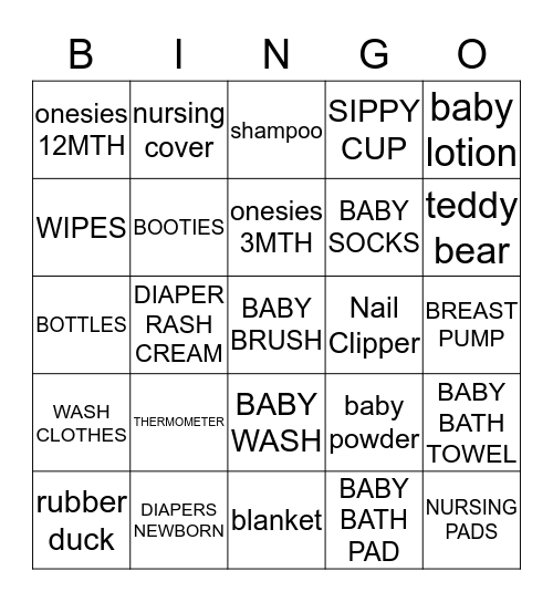 BABY SHOWER Bingo Card