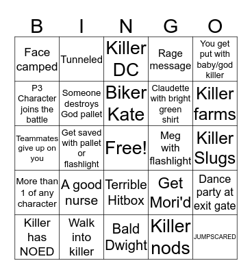 The Dead By Daylight Survivor Experience Bingo Card