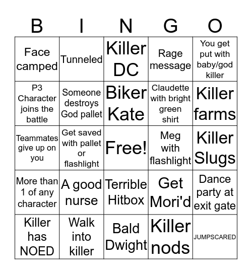 The Dead By Daylight Survivor Experience Bingo Card