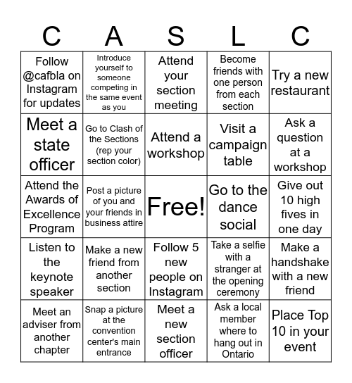 FBLA SLC BINGO Card