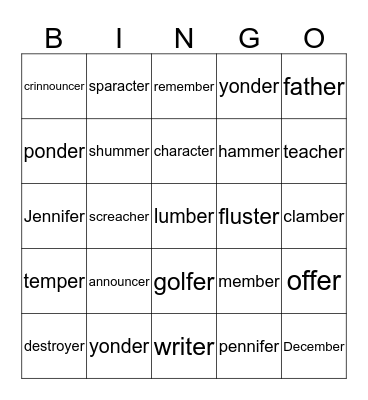 /er/ Bingo Card