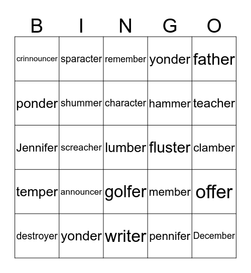 /er/ Bingo Card