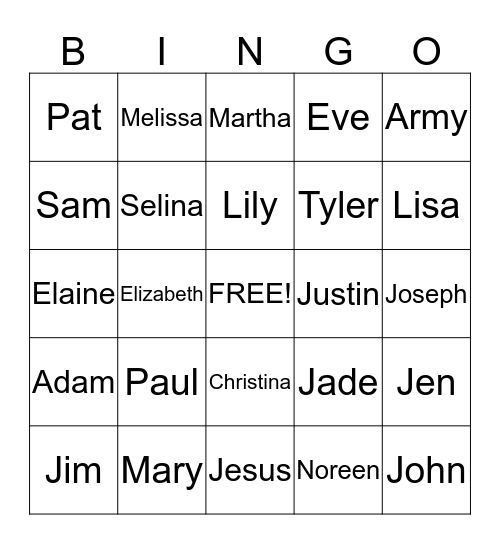 - Names - Bingo Card