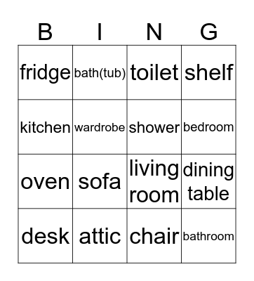 Rooms & Furniture Bingo Card