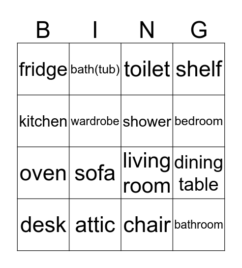 Rooms & Furniture Bingo Card