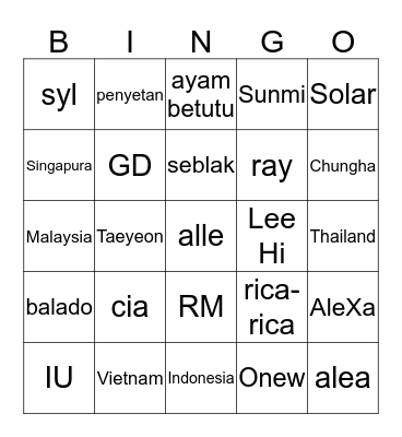 Bingo with Cia (aintmoonbyul) Bingo Card