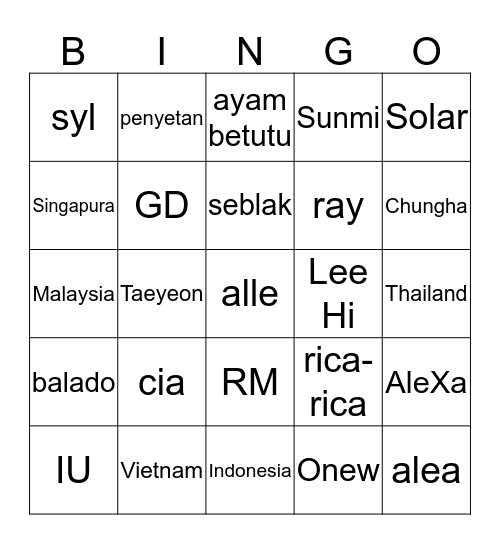 Bingo with Cia (aintmoonbyul) Bingo Card