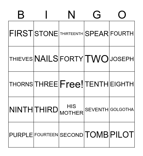 STATIONS OF THE CROSS Bingo Card